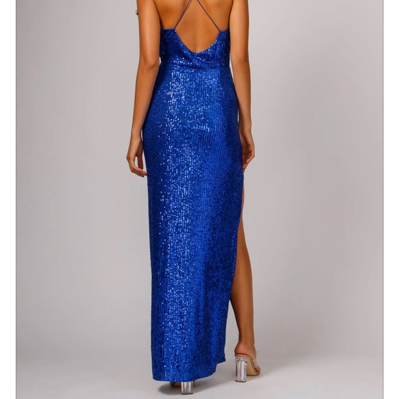 NWT Jay Godfrey Blue Sequin cross-back Dress - Picture 5 of 5